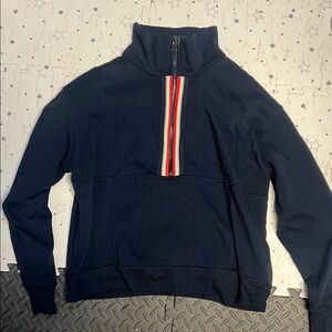 Evereve Navy Sweater with Multicolor Stripe